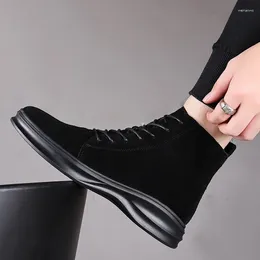 Boots British Style Men's Casual Breathable Cow Suede Leather Shoes Black Tide Platform Boot Handsome Autumn Winter Ankle Botas