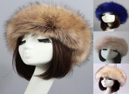 Berets y Russian Faux Fur Caps Winter Elastic Earmuffs Turban Thick Furry Hairband Women Headband Hat Outdoor Ski Hats8125303