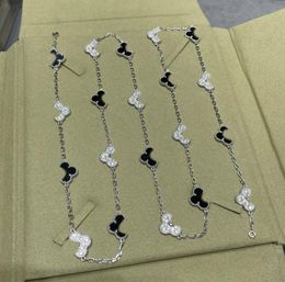 2024 Luxury quality charm pendant sweater necklace with diamond and black agate in silver plated 20pcs flower shape have stamp box PS2089