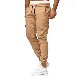 Men's Pants Men Streetwear Cargo With Ankle-banded Drawstring Waist Multi Pockets Slim Fit Plus Size Contrast For Mid