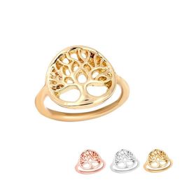 Whole 10pcs Lot Gold Silver Rose Gold Plated Tree Ring Unique Design Tree of Life Ring Round Tree Pattern Ring EFR056224g