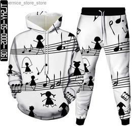 Men's Tracksuits Musical Note 3D Print Men Tracksuit 2 Pcs Sets Autumn Spring Hoody Sweatshirt+Long Pants Sport Female Fashion Clothes Suit S-6 Q231211