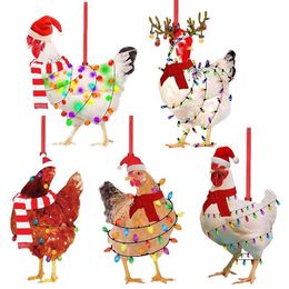 Christmas Decorations Wooden Scarf Chicken Pendants Xmas Tree Ornaments Home Hanging Decor For Navidad 2021263y
