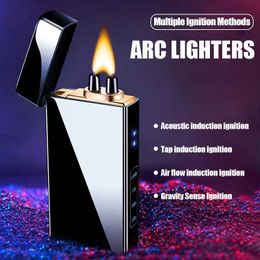 Metal Innovative Sound-controlled High-power Arc Lighter LED Digital Power Display Safety Lock Design Type-C Charging