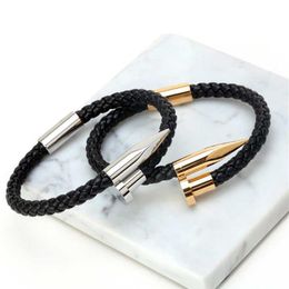Mcllroy Bracelets Men brackelts Bangles Pulseiras 6mm Weave Genuine leather Nail bracelet Charm love cuff bracelet masculina297O