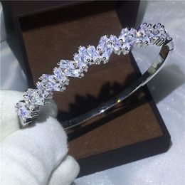 Vecalon Romantic Jewellery 5A cubic zirconia Engagement Baguette bracelet White Gold Filled cuff bangle women Wedding accessaries253o