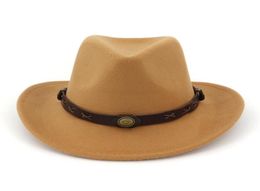 Women Man Wool Felt Western Cowboy Hats Wide Brim Jazz Fedora Trilby Cap Panama Style Carnival Hat Floppy Cloche Cap5251090