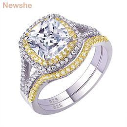 she 925 Sterling Silver Halo Yellow Gold Color Engagement Ring Wedding Band Bridal Set For Women 1 8Ct Cushion Cut AAAAA CZ 210623282I