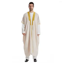 Ethnic Clothing Muslim Middle East Men's Short Sleeves Ramada Robe Arab Cardigan Emborider Islamic Kaftan Thawb Maxi-Muslim Dubai