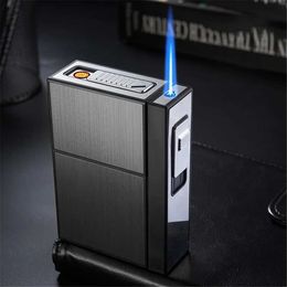 2024 Can Hold 20 Metal Cigarette Case USB Lighter Windproof Jet Rechargeable No Gas Men's Gadget Smoke Accesoires