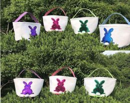 Mermaid Sequins Easter Basket Canvas Rabbit Bags Bunny Storage Bag DIY Cute Easter Gift Handbag Rabbit Ears Put Easter Eggs Basket7977348