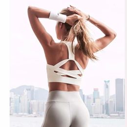 Bras Women White Strap Push Up Sports Bra for Gym Running yoga top Athletic Vest Hollow out Sportswear Underwear 231208