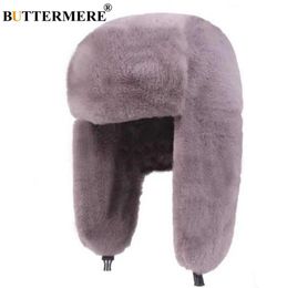 BUTTERMERE Fur Caps Women Bomber Hats Pink Winter Hat Russian Female Thicker Warm Solid Soft Windproof Ear Flap Ushanka Hat 2010193906069