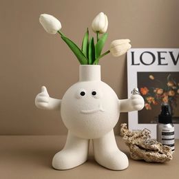 Decorative figurinesCreative Nordic Ceramic Vase Big Foot Vase Cute Kawaii Korean Desktop Living Room Decoration Ornaments Hydroponic Flower Pot 231207