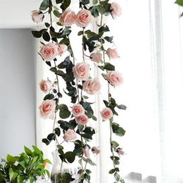1 8M Artificial Flowers Australia Vine Silk Rose Pink White Red Floral for Wedding Decoration Vines Hanging Garland Home Decor214T