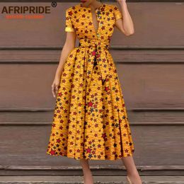 Party Dresses African For Women Short Sleeve High Waist Elegant Print Casual Outfits Midi Dress Dashiki Attire With Belt A2325003