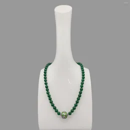 Pendants FoLisaUnique 8mm Green Jade Necklace For Women Antique Silver Ball Enamel Bead Healing Stone Choker Trendy Jewellery 18"