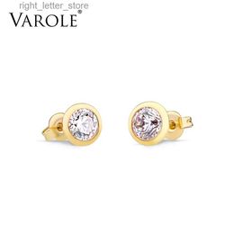 Stud VAROLE Fashion Elegant Shiny Stainless Steel Stud Earrings For Women Party Wearing Big Cut Multi Colours Zircon Crystal Earrings YQ231211