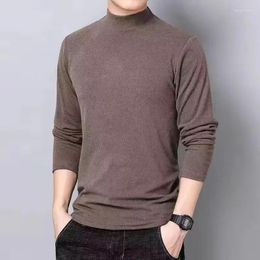 Men's T Shirts Simple Warm Plush Half Collar Tees Pullover Winter Fall Long Sleeve Solid T-Shirt Men Casual Double Cashmere Basic Tops