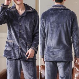 Running Sets Lapel Design Pajamas Men's Winter Set With Thick Buttons Elastic Waist Soft Warm Homewear Top Pants For Men