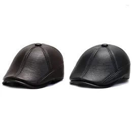 Berets Men's Outdoor Leather Hat Winter Male Warm Ear Protection Cap Dad Wholesale Leisure Bone