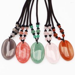 Pendant Necklaces 2023 Natural Stone Crystal Agates Vintage Oval Denier Pendants Necklace Charms DIY Making Jewellery Accessories Wholesale