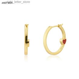 Stud ANDYWEN 925 Sterling Silver Gold 18mm Circle Hoops Women Fashion Heart Enamel Special Red Gold Fashion Fine Jewelry Big Jewels YQ231211