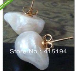 New Fine Pearl Jewelry Genuine Natural Rare great baroque style 16mm south sea white pearl earrings 14 k14K1793673