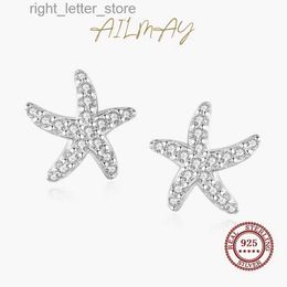 Stud Ailmay Wedding Engagement Real 925 Sterling Silver Starfish Shape Shiny Zircon Stud Earring Star For Women Fine Shape Jewelry YQ231211