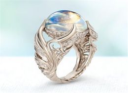 S925 Sterling Silver White Moonstone Bizuteria Gemstone Ring for Women Anillos De Fine Silver 925 Jewellery Hiphop Ring1384347