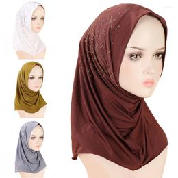 Ethnic Clothing Plain Colour Headwraps Muslim Women's Hijab Rhinestones Shawls Islamic Instant Amira Headscarf Arabia Hair Cover Wraps