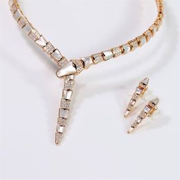 Europe America Designer Jewelry Sets Fashion Lady Women Brass 18K Gold Setting Diamond Mother of Pearl Snake Shape Wide Chain Dinn349o