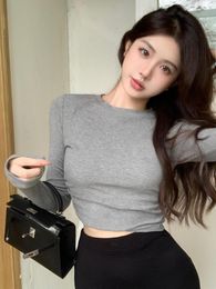 Women's T Shirts Insta Early Autumn Long Sleeves Top Female 2023 Round Neck Slim Solid Colour American T-shirt Beautiful Bottoming Shirt