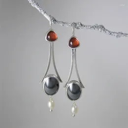 Dangle Earrings Trendy Women Pearl Delicate Natural Black Red Stone Hook For Wedding Engagement Jewellery