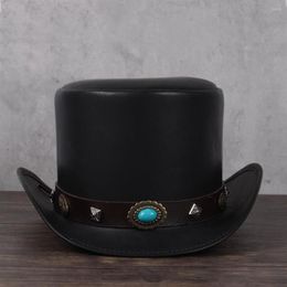 Berets Women Men Leather Top Hat President Traditional Fedoras Magician Steampunk Cosplay Party Caps Dropshiping 3Size 13CM293a