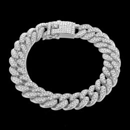 Men Silver Bracelet Iced Out Bracelets Gold Cuban Miami Chain Hip Hop Bangle Bangles Men male Fashion Jewellery 197E