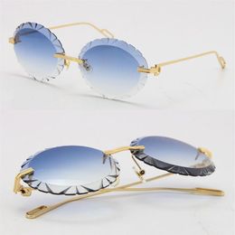 Whole Men Women Rimless Oversized Round Sunglasses Carved Diamond Cut lens Outdoors driving glasses design half frame Adu209Q