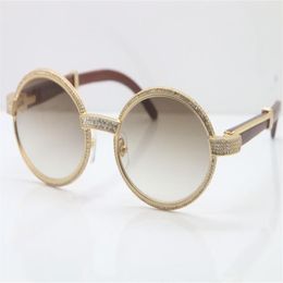 Good Quality Wood Full Frame Diamond Sunglasses 7550178 Round Vintage Unisex High end brand designer Glasses C Decoration gold Sun280t