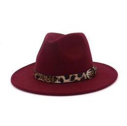 New Wool Fedora Hat Hawkins Felt Cap Wide Brim Women Men Jazz Church Godfather Panama Cap With Leopard Leather belt36863396919764