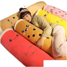 Stuffed Plush Animals Real-Life Bubble Tea Long Pillow Toys Boba Fruit Cup Cylindrical Cushion Home Decor Kids Gift For Birthday Q Ot9Lw