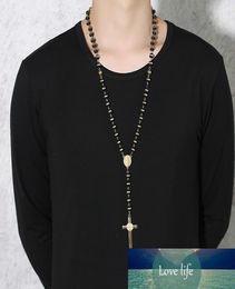 Meaeguet Black/Gold Color Long Rosary Necklace for Men Women Stainless Steel Bead Chain Pendant Women's Men's Gift Jewelry9647369