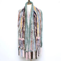 Scarves Hand Knitted Genuine Shawls Fashion Tassels Long Style Natural Cape Women Warm Real Scarf Ponchos