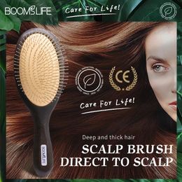 Hair Brushes Steel Hair Brush Paddle Hair Brush Women Head Scalp Massage Wood Hairbrush Metal Stainless Pin Styling Comb Curly Barber Combs 231211