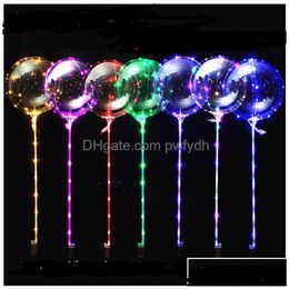 Party Decoration Led Balloon Transparent Luminous Lighting Bobo Ball Balloons With 80Cm Pole String Xmas Christmas Wedding Decoratio Dhjbx