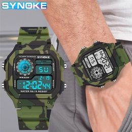 SYNOKE Mens Digital Watch Fashion Camouflage Military Wristwatch Waterproof Watches Running Clock Relogio Masculino 220530300S
