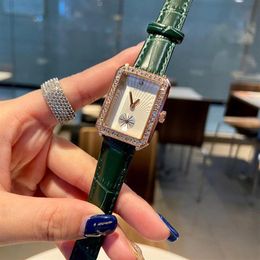 Popular Casual Top Brand quartz wrist Watch for Women Girl Crystal Rectangle style Leather strap Watches CHA38271k