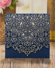 Navy Blue Laser Cutting Wedding Invitations Card Birthday Party Cards Invitation Kit with Envelopes 50 pcslot9472334