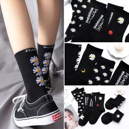 Women Socks Women's Korea Funny Long Black Cool Harajuku Hip-hop Cotton Skateboard Trend Daisy