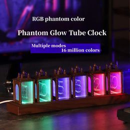 Desk Table Clocks Digital Nixie Tube Clock Assembly Required with RGB LED Glows Table Clock for Gaming Desktop Decoration with Gift Box 231207