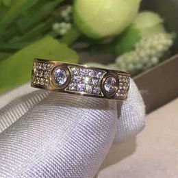 Full Diamond Titanium Steel Silver Love Ring Men Women Rose Gold Rings Lovers Couple Designer Rings Jewelry gift214g